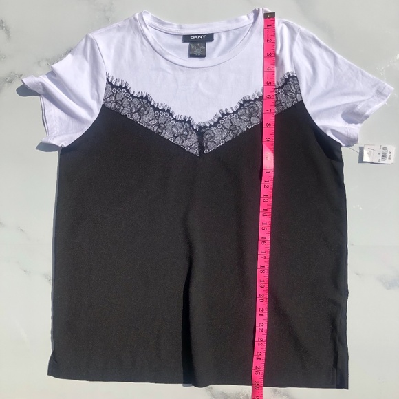 DKNY White & black t-shirt with lace size M NWT - Picture 7 of 11